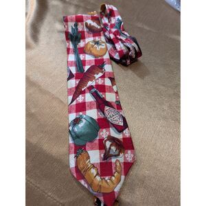 Vintage TABASCO Hot Sauce Tie Red Gingham Veggies Bottle Novelty (Silk)